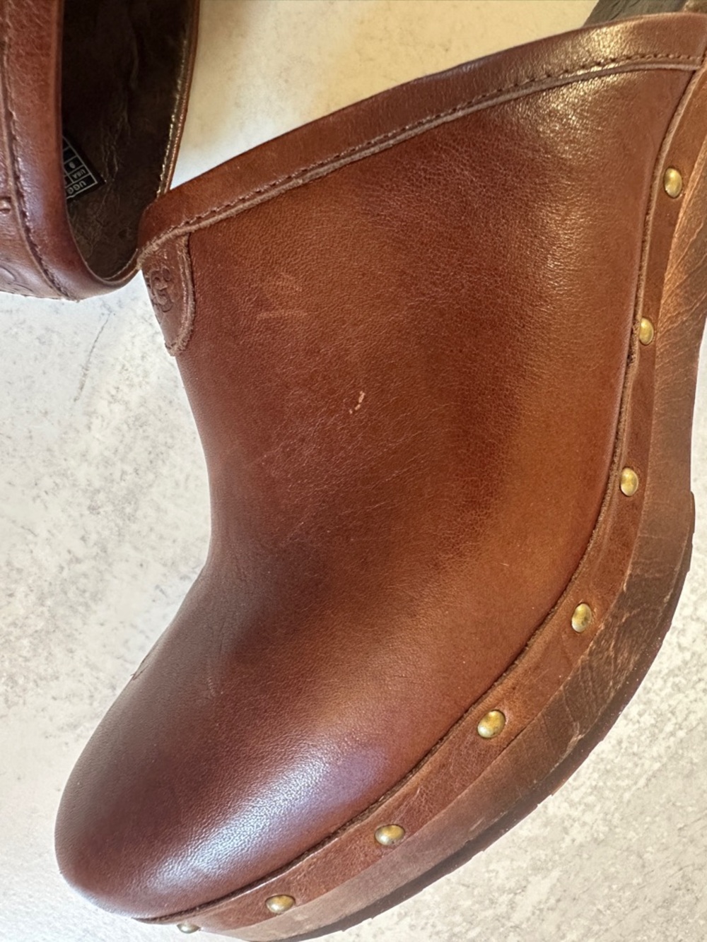 Ugg Size 9 Brown Leather Women's Clog Heels - Picture 5 of 8